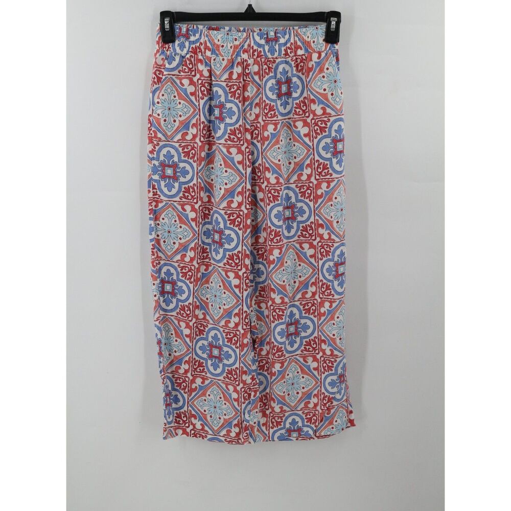 Emerson Rose Womens Linen Blend Geometric Print Wide Leg Pants Beachy Coastal S